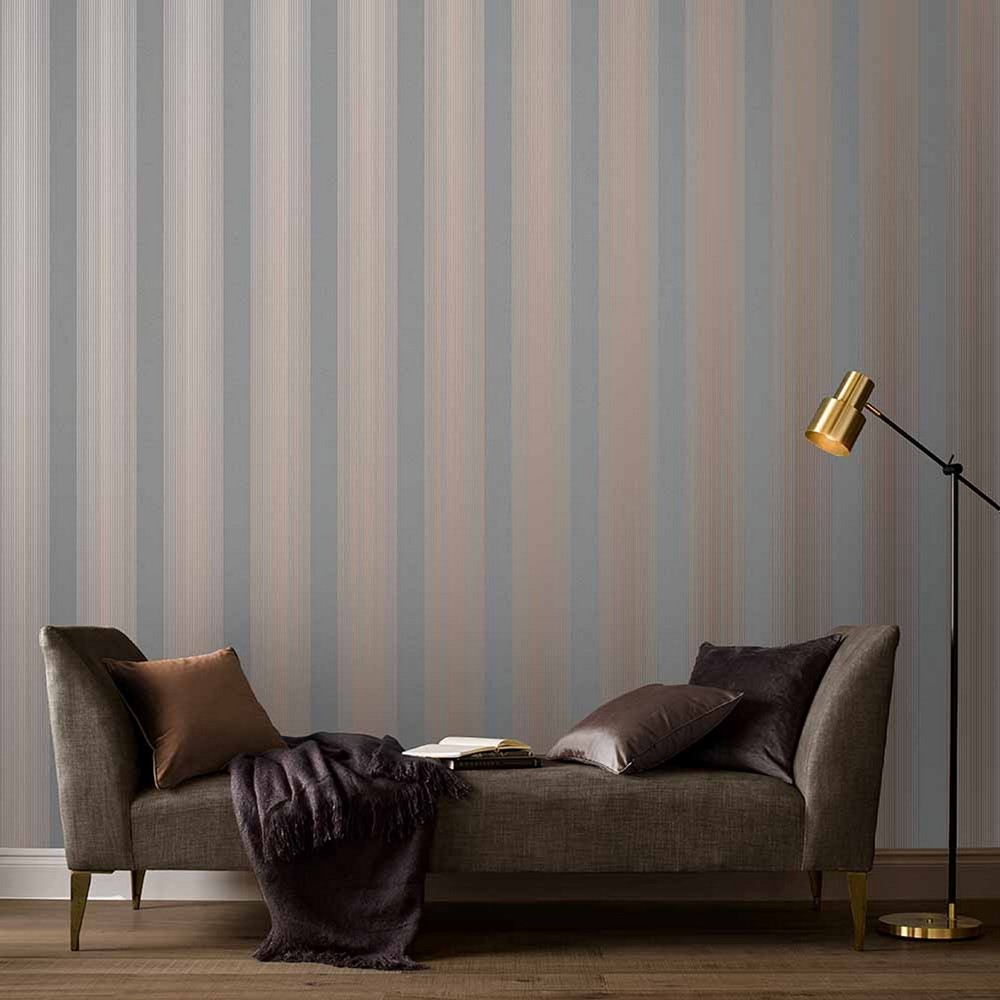 Lagom Stripe Wallpaper 106766 by Graham & Brown in Grey Rose Gold